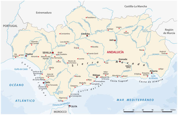 vektorkarte der spanischen autonomen gemeinschaften andalusiens - andalusien stock-grafiken, -clipart, -cartoons und -symbole
