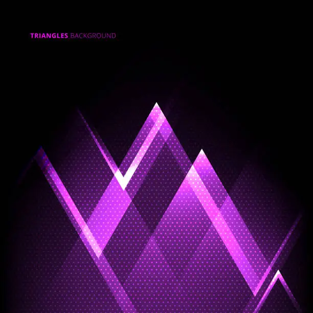 Vector illustration of Abstract purple geometric triangles overlapping transparency layer on black background technology concept