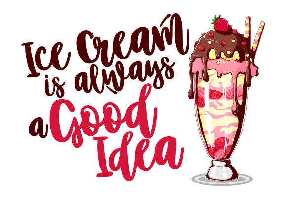 Ice cream and quote, decorative background. Colorful backdrop with stylized vector hand draw ice cream illustration. ice cream is always a good idea, poster design. Illustration with object and text. Ice cream and quote, decorative background. Colorful backdrop with stylized vector hand draw ice cream illustration. ice cream is always a good idea, poster design. Illustration with object and text. whip cream dollop stock illustrations