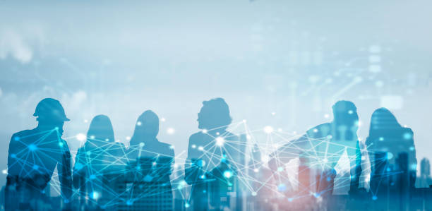 istock Business global network connection telecommunication technology concept, Futuristic silhouette business people group working on communication technology with internet link graphic background 1307007176
