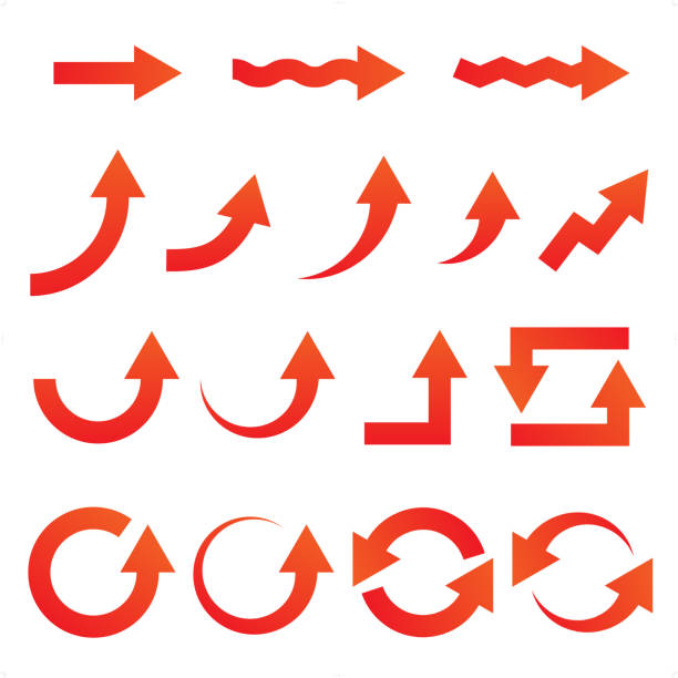 verschiedene rote pfeil symbole vektor-illustration - orange farbe grafiken stock-grafiken, -clipart, -cartoons und -symbole
