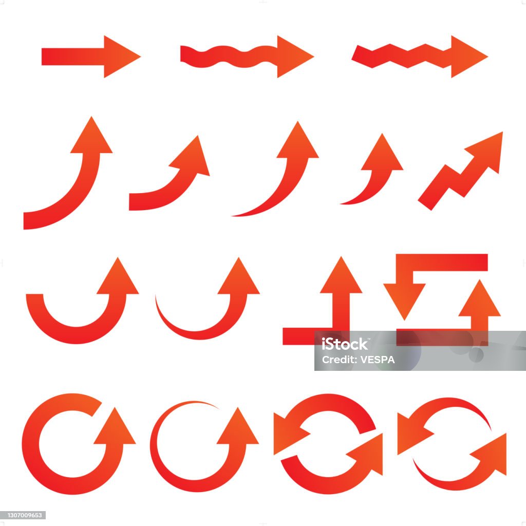 Çeşitli kırmızı ok simgeleri vektör illüstrasyon - Royalty-free Ok İşareti Vector Art