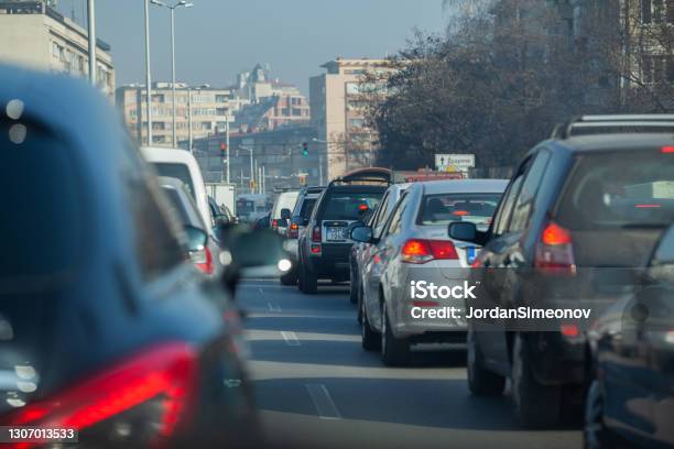 Traffic Jam In The City Center Stock Photo - Download Image Now - Sofia, Traffic, Car