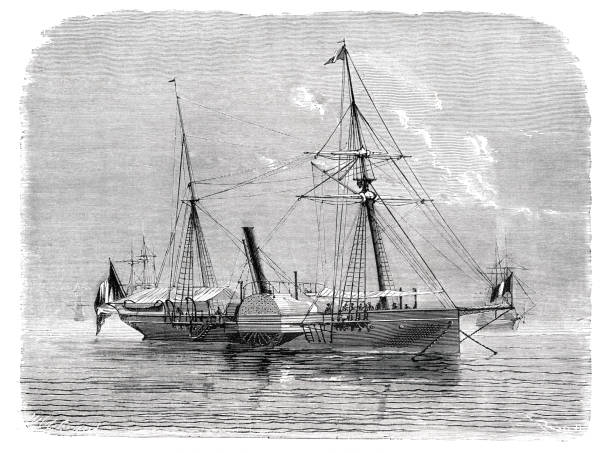 paddlesteamer parowiec alecto royal navy uk 1866 - 1866 stock illustrations