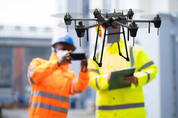 Industrial Unmanned Drone Survey And Discovery Industrial Unmanned Drone Survey, Monitoring And Discovery helicopter photos stock pictures, royalty-free photos & images