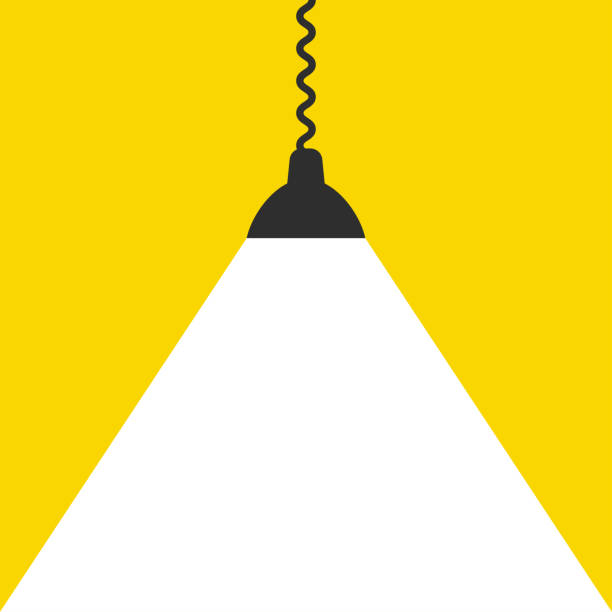 ilustrações de stock, clip art, desenhos animados e ícones de lamp with white light flat banner on yellow background. place for your text. - ceiling