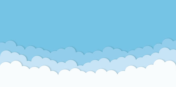 Blue sky and clouds vector background. Simple carton border of clouds. Blue sky and clouds vector background. Simple carton border of clouds. Airy atmosphere stylish design. Vector illustration. sunny day stock illustrations
