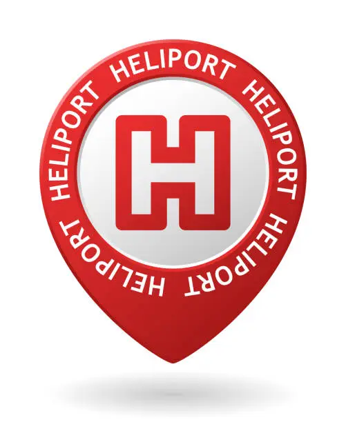 Vector illustration of vector red map pointer of heliport