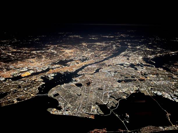 Aerial photo of nyc from the cockpit stock photo