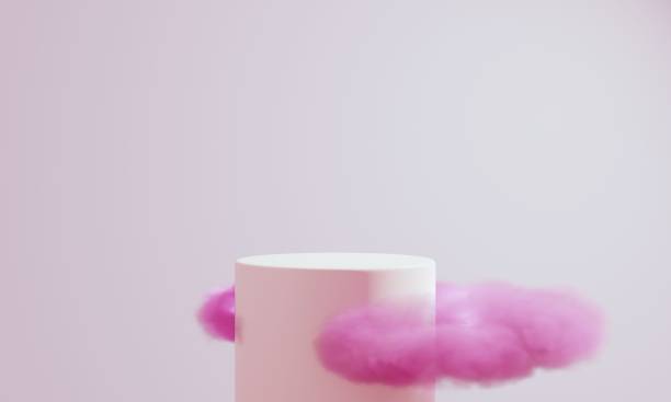 istock Pink cylinder product podium with fluffy cloud with copy space background. Abstract and minimalism concept. 3D illustration rendering 1307022627