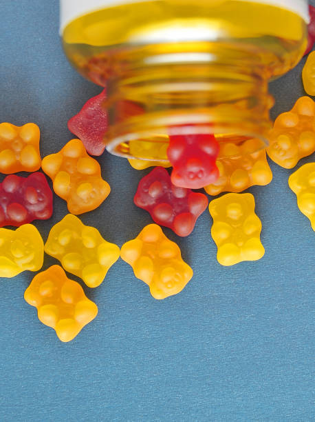 istock Healthy vitamins for kids on blue background. 1307026798