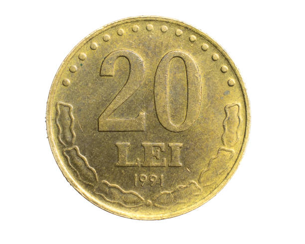 istock Romania twenty lei coin on a white isolated background 1307027398