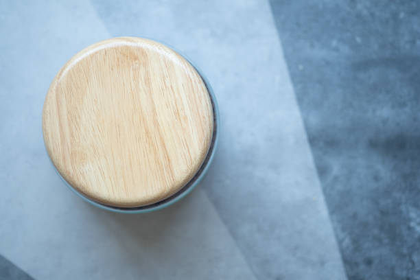 A round wooden cap of jar. Top view