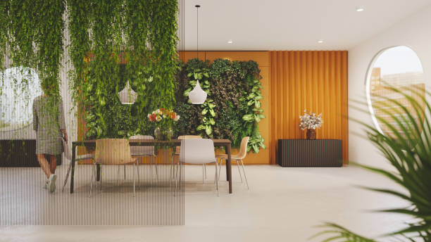 Modern green home 3D render of a modern green home interior. All objects in the scene are 3D green home decor stock pictures, royalty-free photos & images