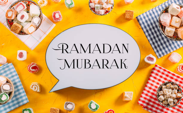istock Ramadan Mubarak Text and Turkish Delights 1307031857