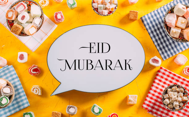 istock Eid Mubarak Text and Turkish Delights 1307031916