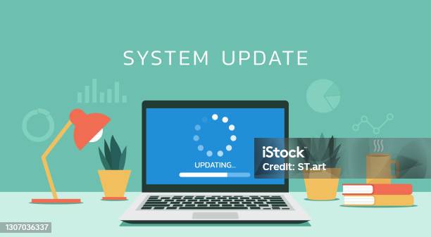 System Software Updating Or Loading Process Concept On Laptop Stock ...