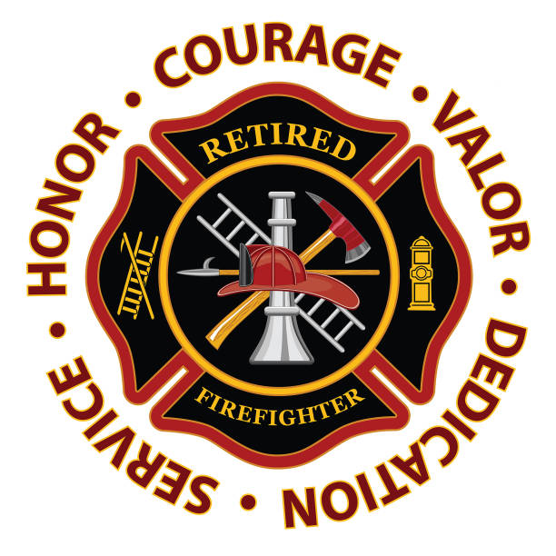 Retired Firefighter Honor Courage Valor Retired Firefighter Honor Courage Valor is a design that includes a classic firefighter Maltese cross and text that says Retired Firefighter inside of it and text that says Honor Courage and Valor encircling it. Great promotional graphic for fireman and fire stations. firefighter stock illustrations