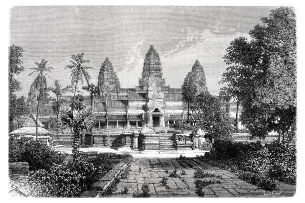 ilustrações de stock, clip art, desenhos animados e ícones de angkor wat temple in cambodia 1871 - angkor wat