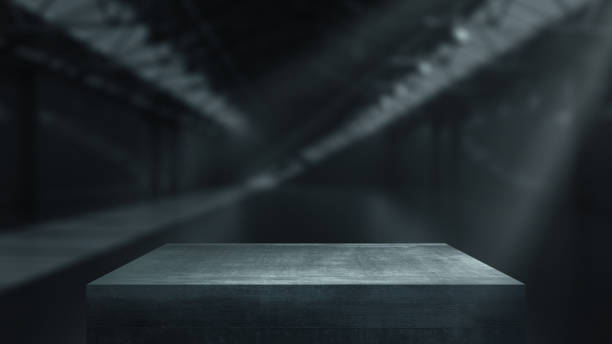 istock Metal pedestals for product show in warehouse. 3d rendering. 1307040076