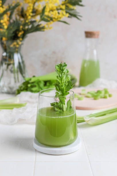 Fresh Pressed green Celery Juice for healthy detoxing