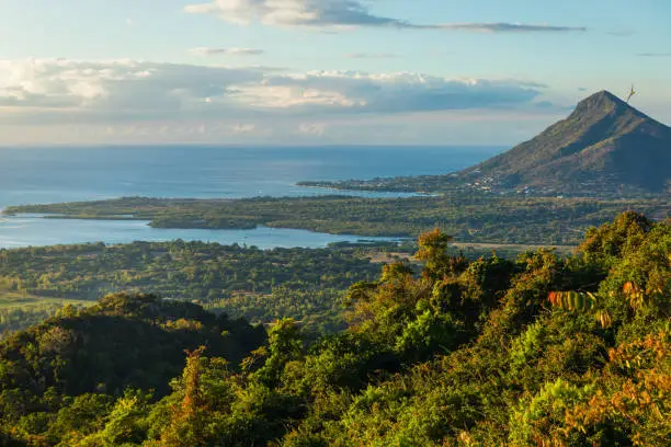 Photo of View of the mountain, ocean and Tamarin in Mauritius.