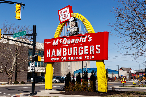 Muncie - Circa March 2019: McDonald's Restaurant. McDonald's is offering Curbside Pickup and drive thru service during social distancing.