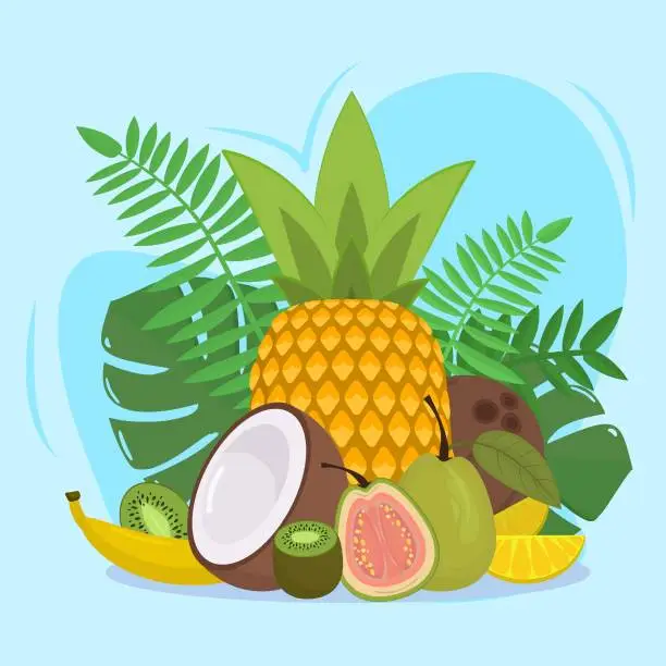 Vector illustration of summer vector illustration on the theme of tropical fruits