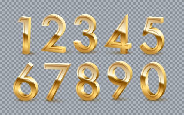 Golden numbers from zero to nine set on transparent background. Gold one, two, three, four, five, six, seven, eight vector illustration. Colorful numerical signs design for date or anniversary Golden numbers from zero to nine set on transparent background. Gold one, two, three, four, five, six, seven, eight vector illustration. Colorful numerical signs design for date or anniversary. gold number 1 stock illustrations