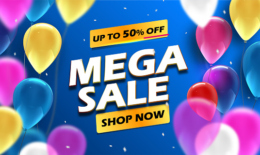 Mega Sale Banner with Baloons