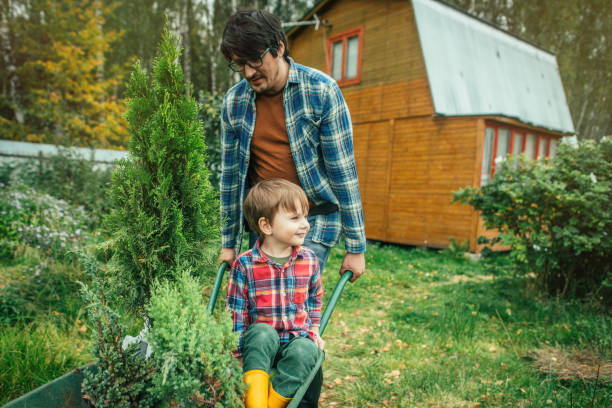 istock Family planting tree at back yard 1307051085