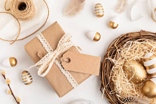 istock Easter zero waste, eco friendly decoration, eggs and gift. Christian religious Easter holiday 1307052212