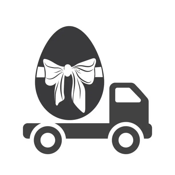Vector illustration of Delivery truck width decorated Easter egg.