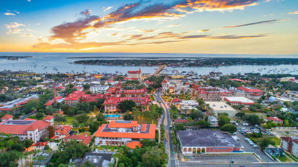 St Augustine, Florida, USA Downtown Drone Skyline Aerial stock photo