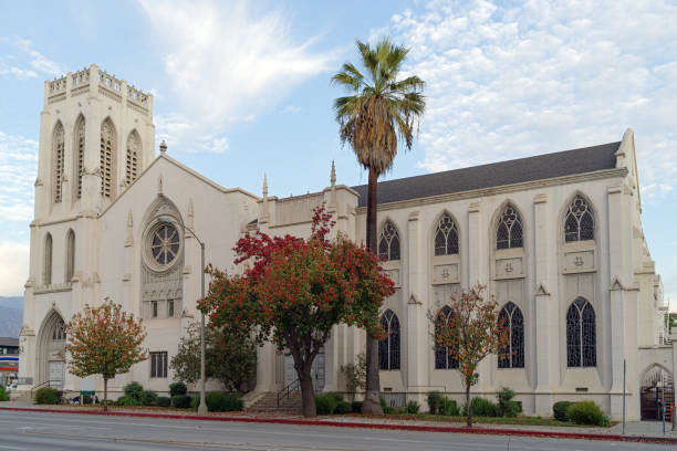 Pasadena, CA, USA - December 26, 2020: this image shows a view of the First Congregational Church building in the City of Pasadena.
