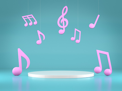 Podiums for product show with colorful of music notes. 3D rendering.