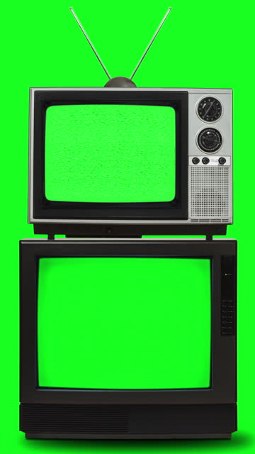 Retro televisions stacked with chroma key screen with copy space MOD