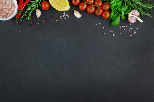istock Colorful various herbs and spices for cooking on dark background, copy space, mock up, banner 1307057816