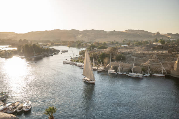 istock Feluccas on the Nile river in Aswan, sunset 1307057858