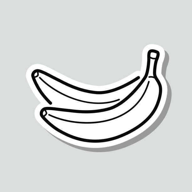 Banana. Icon sticker on gray background Icon of "Banana" on a sticker with a drop shadow isolated on a blank background. Trendy illustration in a flat design style. Vector Illustration (EPS10, well layered and grouped). Easy to edit, manipulate, resize or colorize. Vector and Jpeg file of different sizes. banana stock illustrations