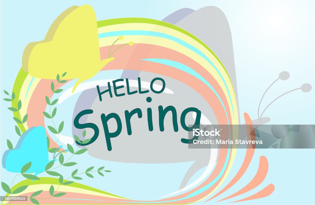 Hello Spring Term Hello Spring Lettering Spring Season With Leaf For Greeting Card ...