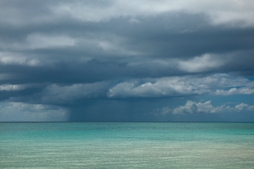 tropical storm over water horizon, boracay island in the philippines.