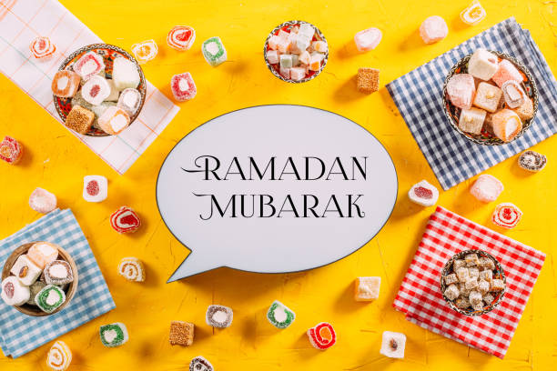 istock Ramadan Mubarak Text and Turkish Delights 1307062445