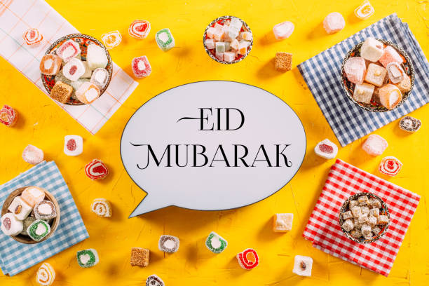 istock Eid Mubarak Text and Turkish Delights 1307064424