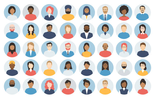 people avatar round icon set - profil různorodé prázdné tváře pro sociální síť - vektorová abstraktní ilustrace - avatary stock ilustrace