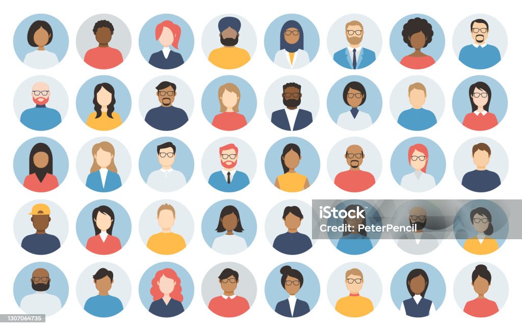 People Avatar Round Icon Set - Profil Diverse tomma ansikten för socialt nätverk - vektor abstrakt illustration - Royaltyfri Människor vektorgrafik