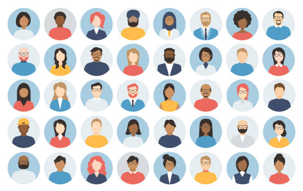 people avatar round icon set - profile diverse empty faces for social network - minh họa trừu tượng vector - thiết kế phẳng hình minh họa hình minh họa sẵn có