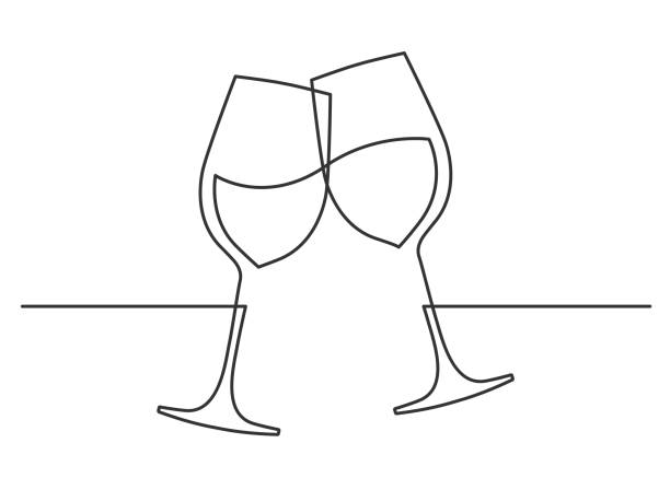 bildbanksillustrationer, clip art samt tecknat material och ikoner med klinkglasögon en rad - wine cheers