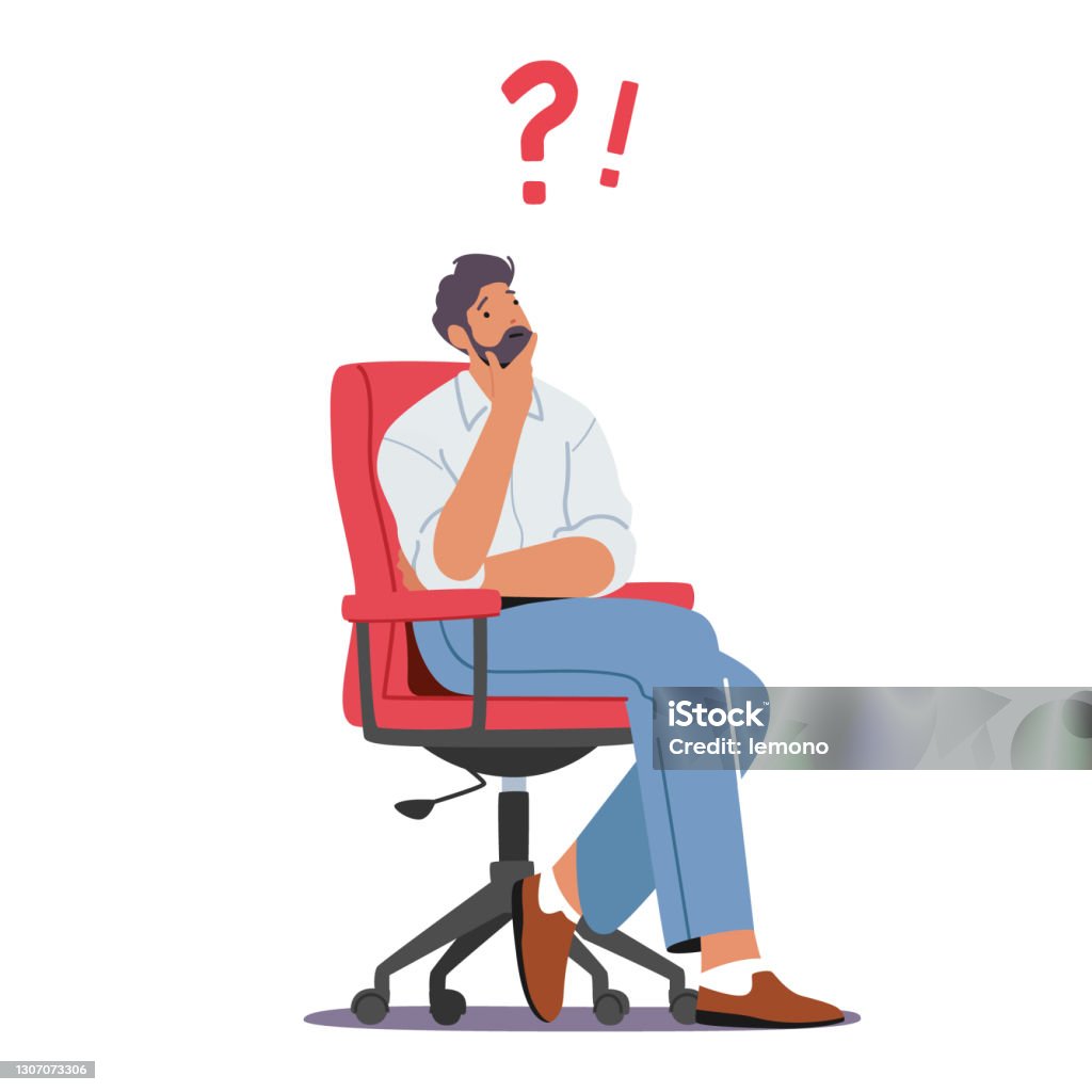 Thoughtful Business Man Sitting On Armchair Holding Chin With ...