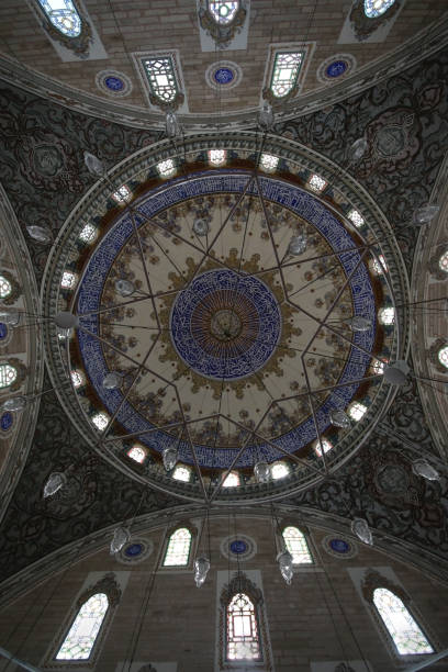 Edirne, Turkey-August 15, 2015: Architectural Sections from Inside Edirne Yildirim Beyazit Mosque, Domes, Ceiling decorations, Walls, Windows.